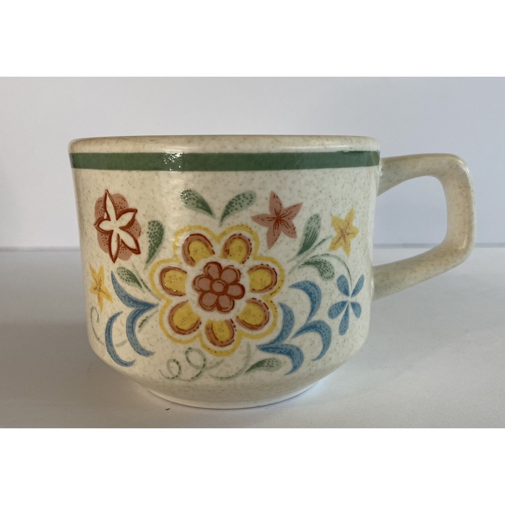 Temperware by Lenox Flat Coffee Mug Tea Cup Quakertown USA Floral Green Band